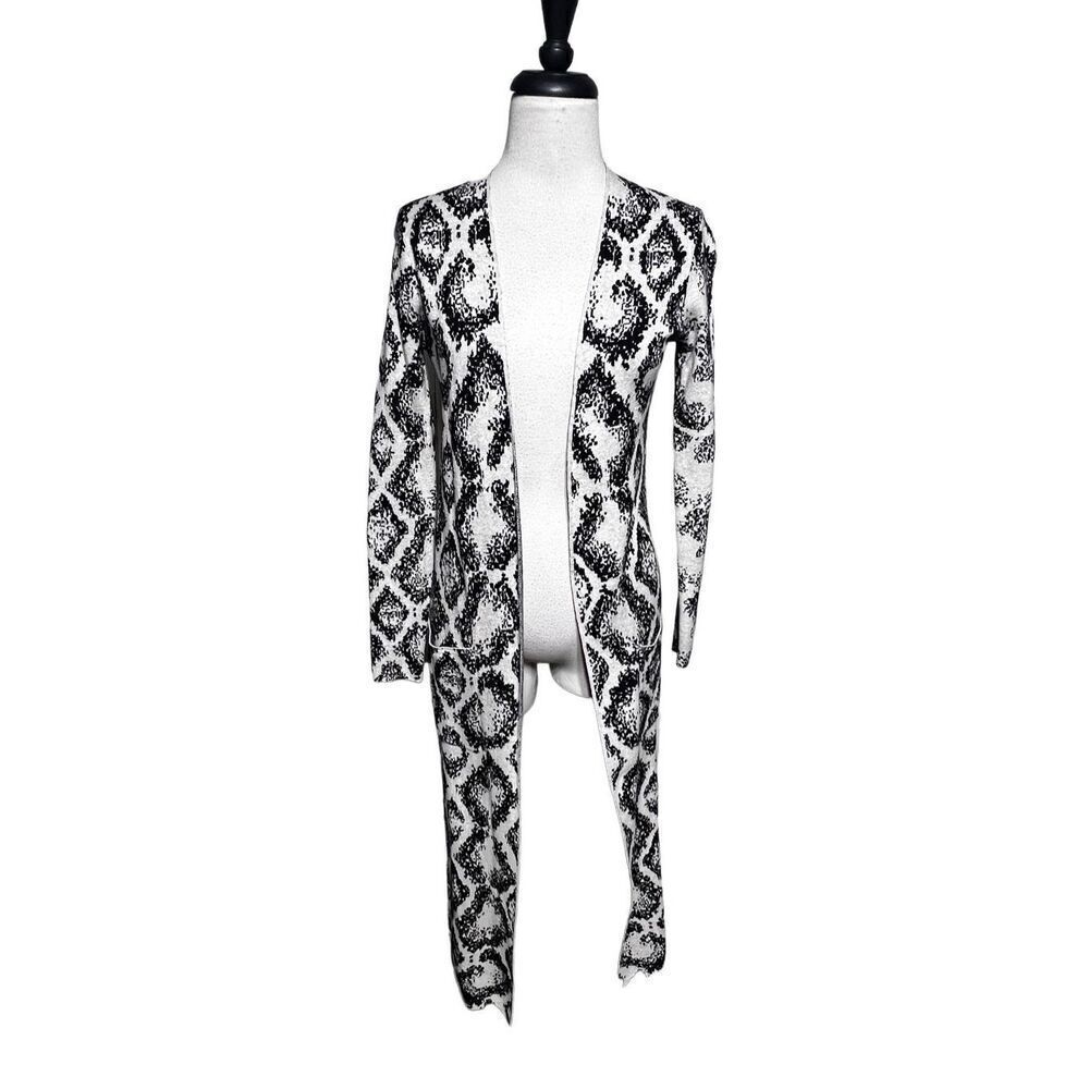 Kaisley Long Sleeve Duster Cardigan Sweater Black White Size XS